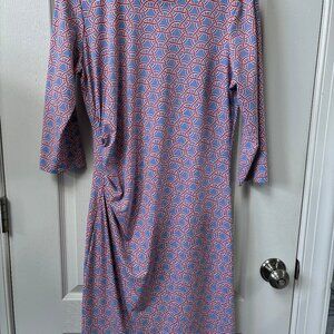 J. McLaughlin Side Ruched 3/4 Sleeve Blue Red Dress Size M Catalina Cloth